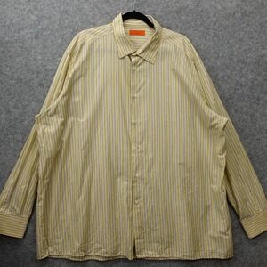 BRULI Button Up Shirt Mens 3XL Big Light Yellow Awning Stripe Luxury‎ Swiss Made